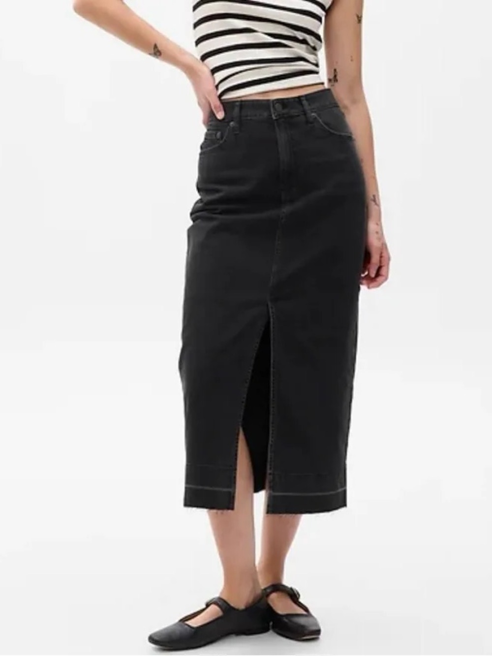 GAP Midi Denim Skirt with Front Slit Gray